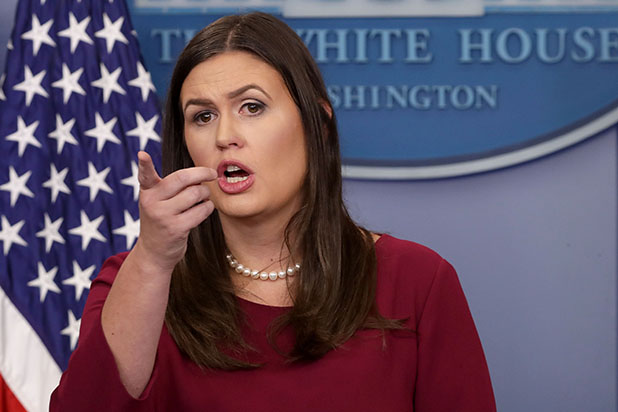 WASHINGTON, DC - AUGUST 31: White House Press Secretary Sarah Huckabee Sanders answers reporters' questions during a news conference in the Brady Press Briefing Room at the White House August 31, 2017 in Washington, DC. Sanders repeatedly refused to say if President Donald Trump had reached a decision on renewing the 2012 Deferred Action for Childhood Arrivals (DACA) policy. (Photo by Chip Somodevilla/Getty Images)